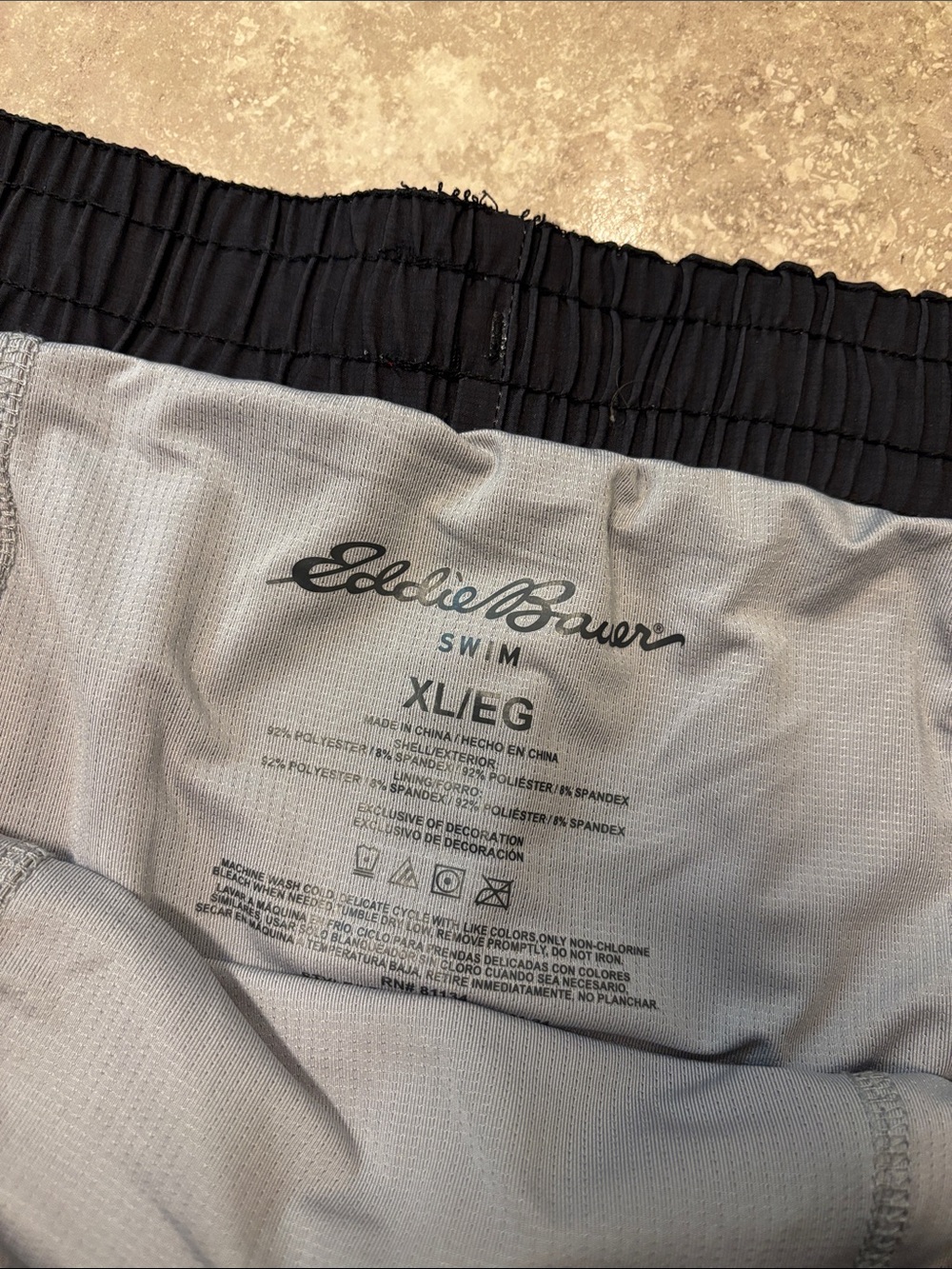 Eddie Bauer Black Swim Board Shorts with Red & Gray Stripes - Picture 2 of 5